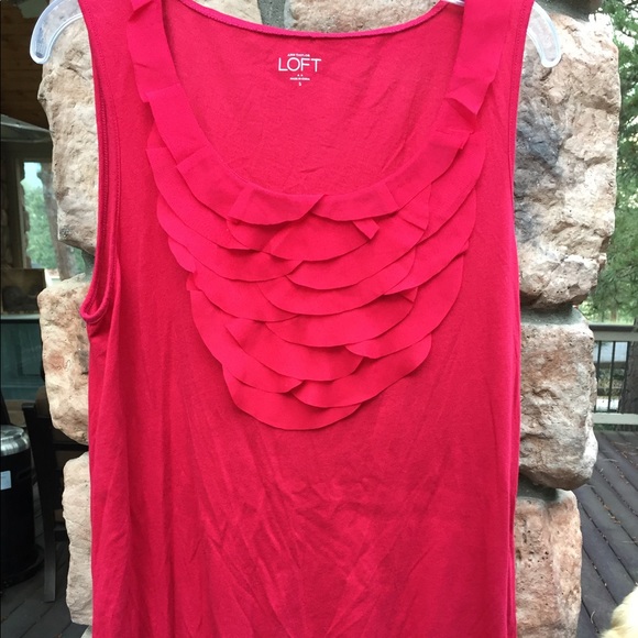 Ann Taylor LOFT Red Sleeveless Tank Top SMALL Ruffled Sheer Embellished Blouse - Picture 1 of 7